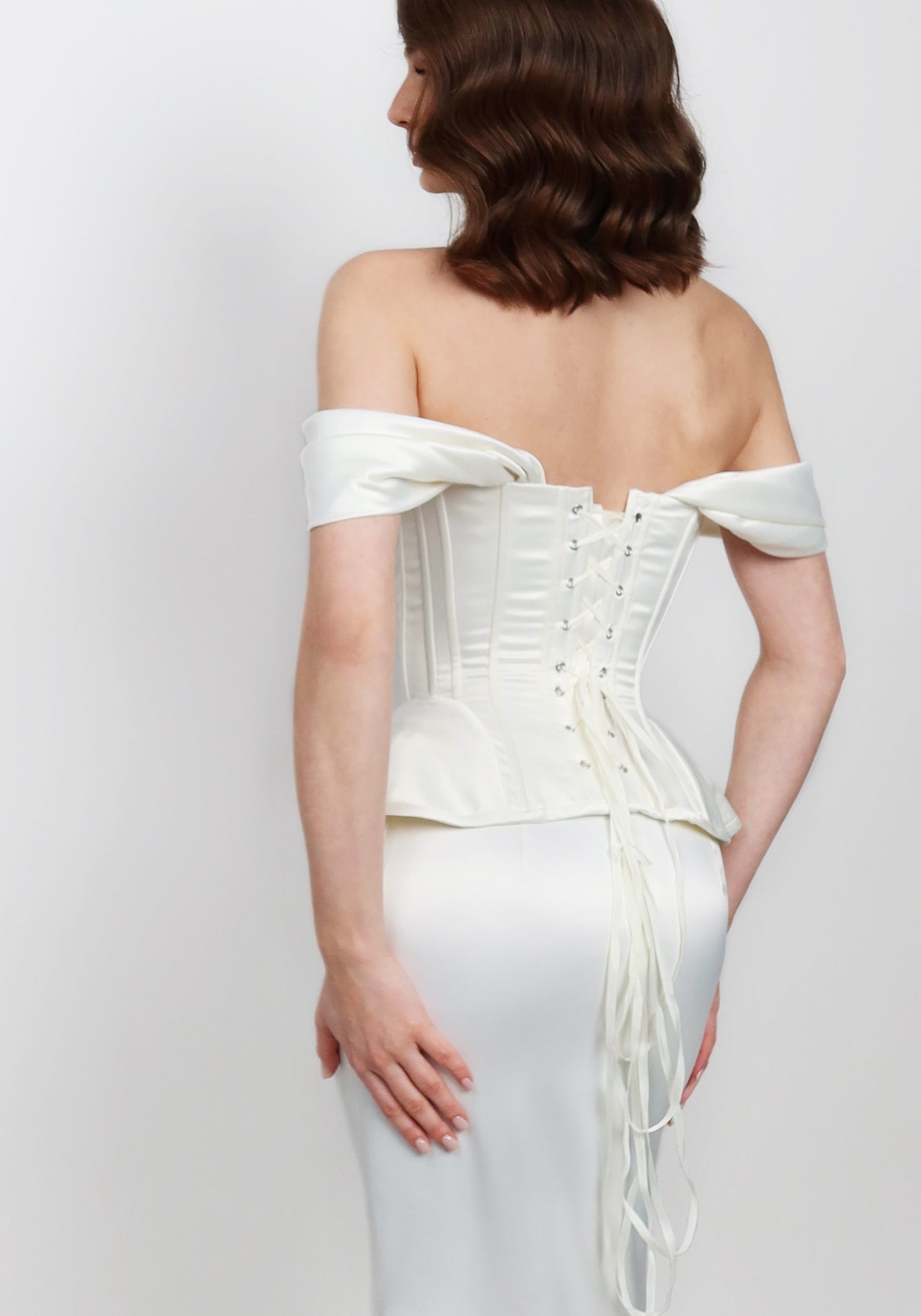 SOPHIE SATIN CORSET IVORY WITH STRAPS