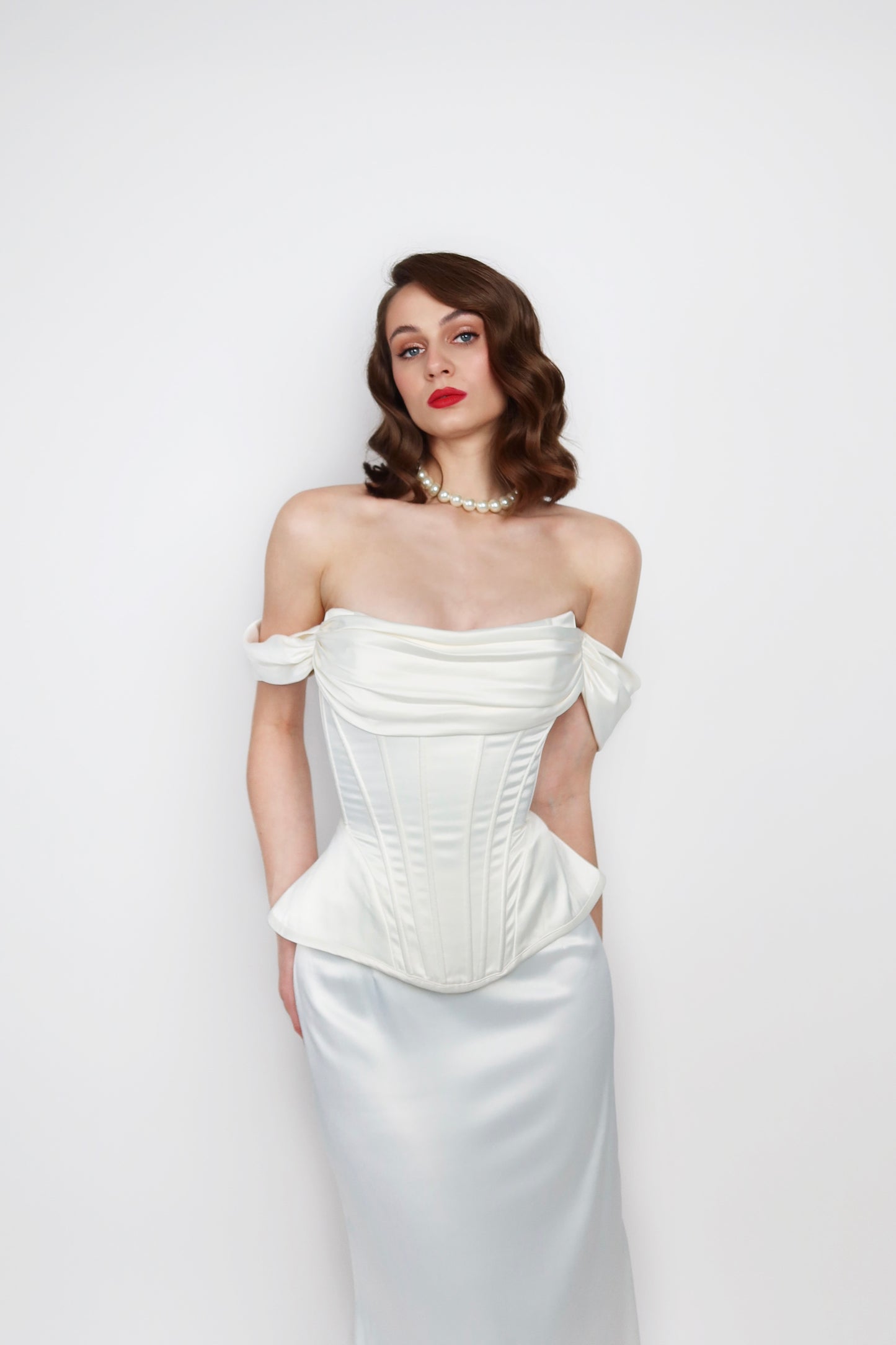 SOPHIE SATIN CORSET IVORY WITH STRAPS