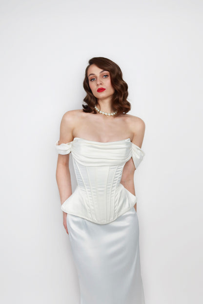 SOPHIE SATIN CORSET IVORY WITH STRAPS
