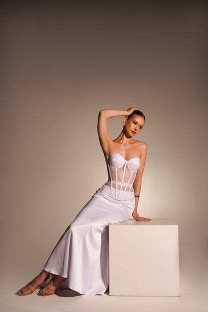 SET ALWAYS CORSET & CLASSIC SATIN SKIRT WHITE