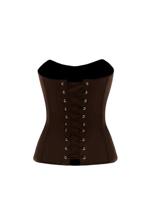 GRACE SATIN CORSET BROWN