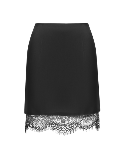 MUSE SATIN SKIRT WITH LACE BLACK