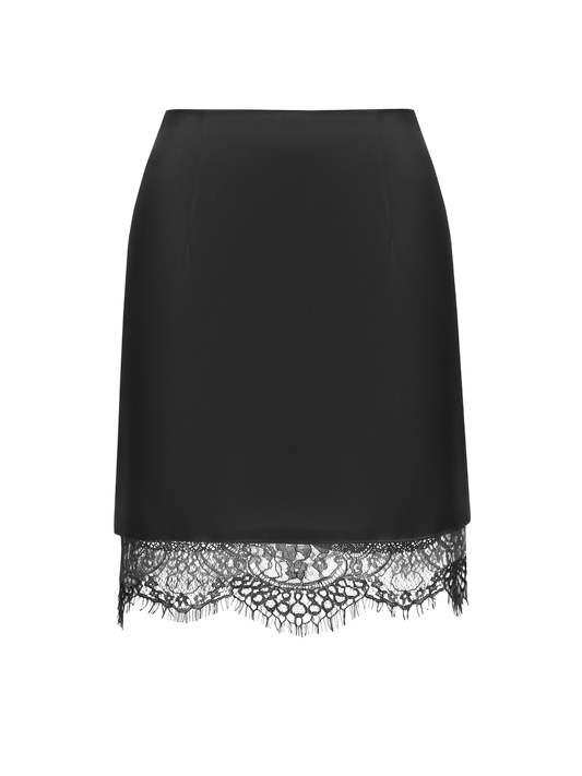 MUSE SATIN SKIRT WITH LACE BLACK